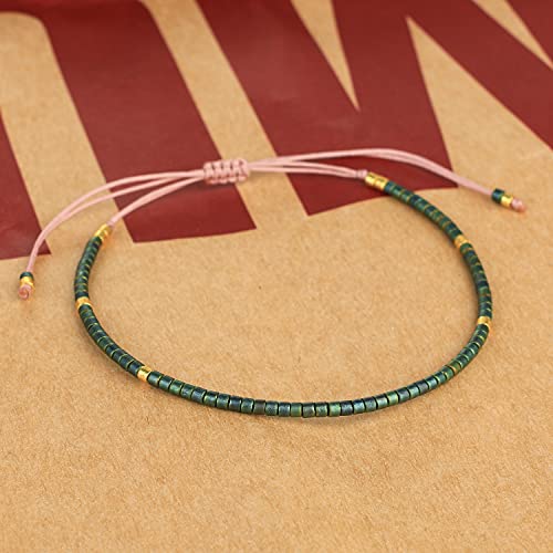 KELITCH Adjustable turquoise bead bracelet single color knitting friendship bracelet fashion jewelry daily wear gift (28 color selection) - color: Dark Green 04O