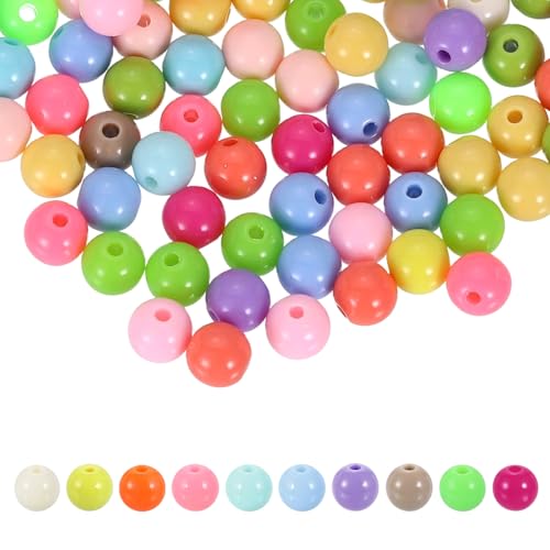 HARFINGTON 200pcs Random Light Color Acrylic Round Beads 8mm Dia 1.9mm Hole Plastic Resin Smooth Balls Loose Bead for Jewelry Making Bracelets Necklace Earrings DIY - color: Random Light Color, size: 8mm