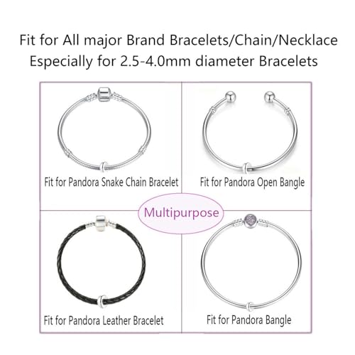Clip Stopper Charms Sterling Silver Rondelle Spacer Bead Charm Stopper Charm for Pandora Charm Bracelets - color: Silver (8 pcs )
