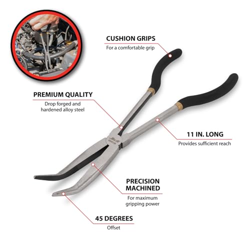 Performance Tool W1045 11-Inch Long Reach 45-Degree Bent Long Nose Pliers, Black - style: 11" 45 Long Handle Pliers