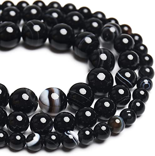60pcs 6mm Black Stripe Agate Beads Natural Gemstone Beads Round Loose Beads for Jewelry Making - color: Black Stripe Agate, size: 6mm