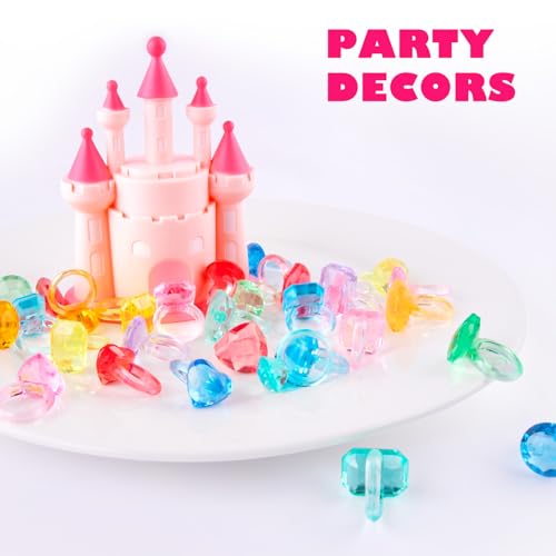 Niceup 150pcs Kids Plastic Gem Rings Bulk Toys Princess Party Favor Cupcake Topper Pinata Fillers Parade Throws Bulk Carnival Prizes Acrylic Gemstones Fake Jewel Treasure Toys Goodie Bag Fillers - style: Princess Ring (about 150pcs)