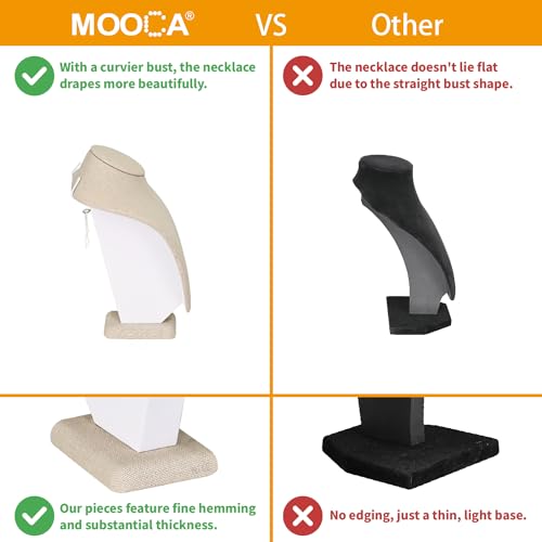 MOOCA Small Linen Covered Wood Jewelry Display Necklace Chain Jewelry Bust Display Holder Stand, Necklaces Mannequin, 7 1/4 in Height, Tan Linen - color: 9a) Tan Linen, 1 piece