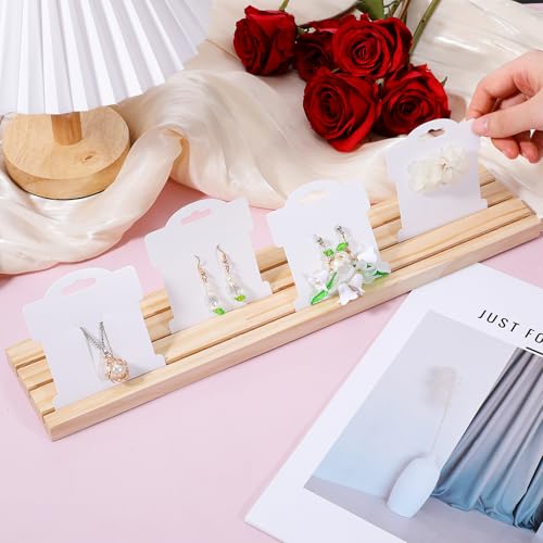 3 Slot Wooden Earring Display Stand Portable Jewelry Holder Wood Earring Show Tray 11.8×3×0.6 Inch Business Card Holder Rectangle Craft Show Tray for Small Jewelry Ring Earrings Cards Display