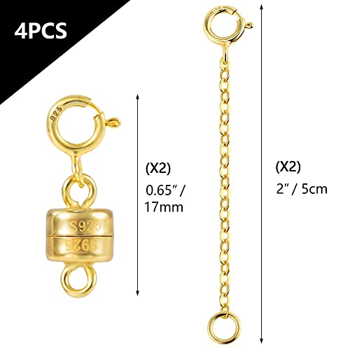 14K Gold Magnetic Necklace Clasps and Closures 925 Sterling Silver Magnetic Jewelry Clasps for Necklace Bracelet Extender - color: D-14K Gold