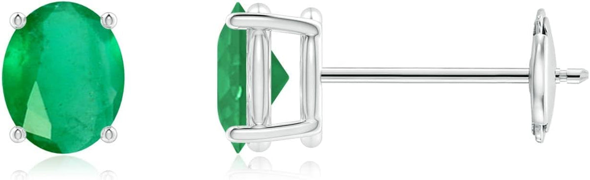 ANGARA Natural Emerald Earrings for Women | Oval Shape Emerald Classic Earrings in 14K Solid Gold/Platinum | May Birthday, Anniversary, Gemstone Jewellery Gift