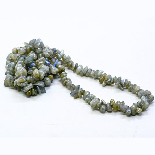 Labradorite Pre Drilled Crystal Crushed Chips Beads for Bracelets Making, DIY Handmade Natural Healing Crystals (25 Inch Strand) - color: Labradorite