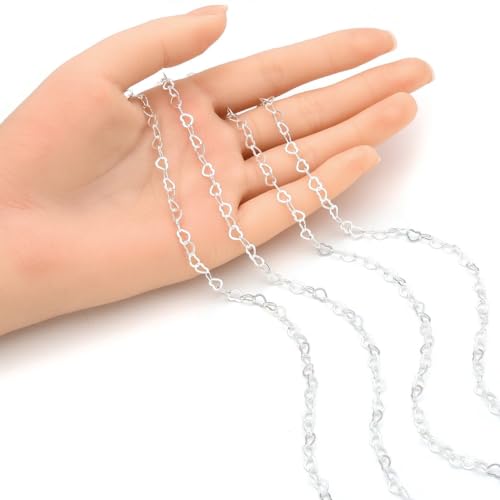 Adabele 10 Feet Authentic 925 Sterling Silver Unfinished Heart Shaped Link Chain 5.5mm x 4.3mm Hypoallergenic Nickel Free for DIY Craft Jewelry Making SSK-T4 - color: Sterling Silver, size: 5.5mm Heart Link - 10 Feet