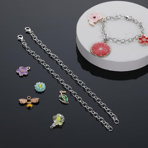 cobee 12 Pcs Charm Bracelet Chain, Metal Silver Chain Bracelet with Lobster Clasps for Women Bracelet Chain Bracelets Jewelry Making Crafts Supplies Men Gifts(Silver) - color: Silver