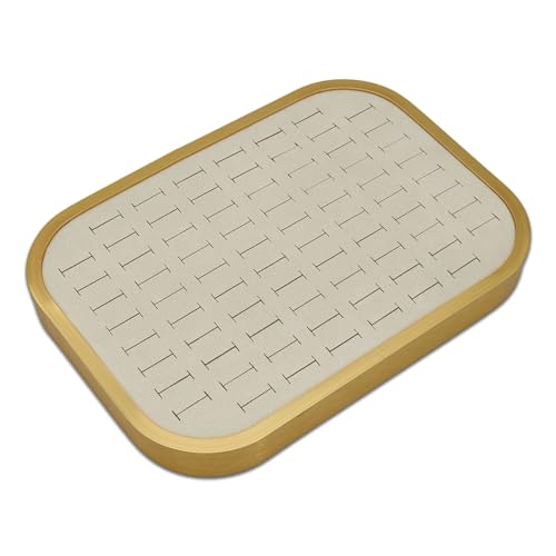 TheDisplayGuys - Aluminum Jewelry Organizer Display Tray - Faux Suede Insert - 76 Ring Holder Slots - Gold/Beige - color: Beige Suede, size: Ring Slots - 76, style: Aluminum - Gold
