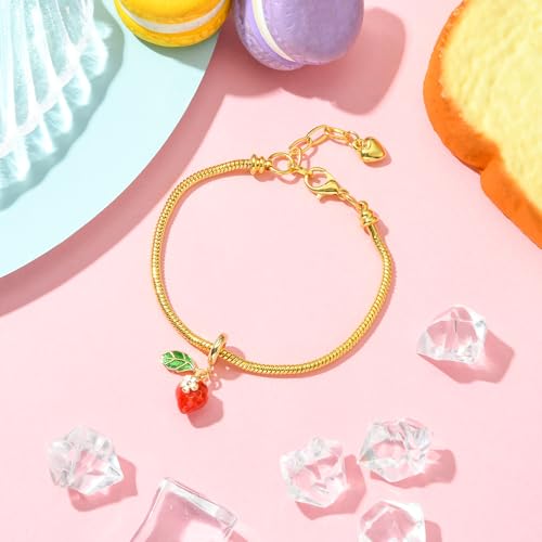 Charms for Jewelry Making Real 18K Gold Plated Dangle Charms Large Hole European Brass Pendant for Bracelet Necklace Women Gift - style: Strawberry