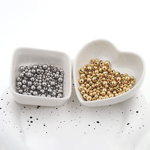 200pcs 18K Gold Filled Spacer Beads that Do Not Fade Easily Smooth Round Beads Seamless Ball Beads Brass Loose Beads Metal Beads for DIY Necklace Bracelet Jewelry Making (Gold-4mm) - size: Gold-4mm