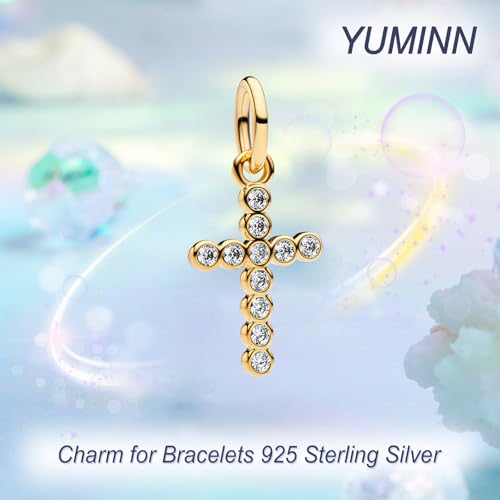 925 Sterling Silver Charms for Bracelets Gold Love and Heart Charms Cherry Blossom Dangle Beads Jewelry for Women - color: Gold Cross