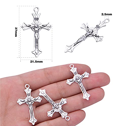 BronaGrand 50pcs Alloy Cross Charms Pendants Jewelry Rosary Cross Charms for DIY Bracelet Necklace Jewelry Making Findings,37×22mm - color: Silver