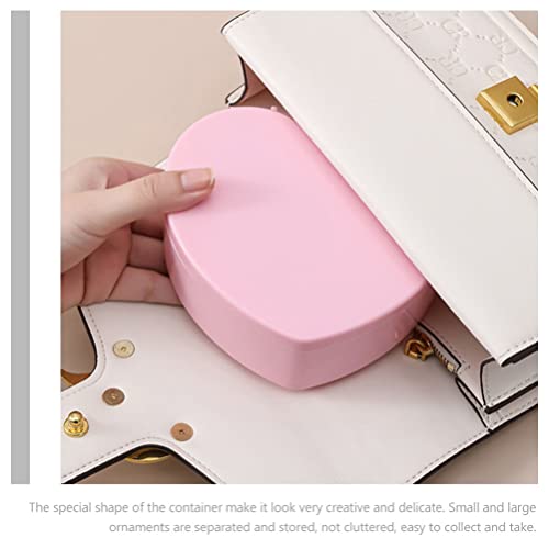 Cabilock 4 PCS Heart Shape Double Layer Jewelry Box with Mirror, Portable Jewelry Organizer Case for Earrings Rings Necklaces Desk Topper Organizer, Pink