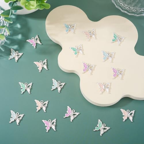 FASHEWELRY 20Pcs Alloy Crystal Rhinestone Butterfly Charms Gradient Color Enamel Butterfly Charms Platinum Plated Fairy Pendants for Earring Jewelry Making Necklace Bracelet Craft - color: Butterfly-Platinum Plated