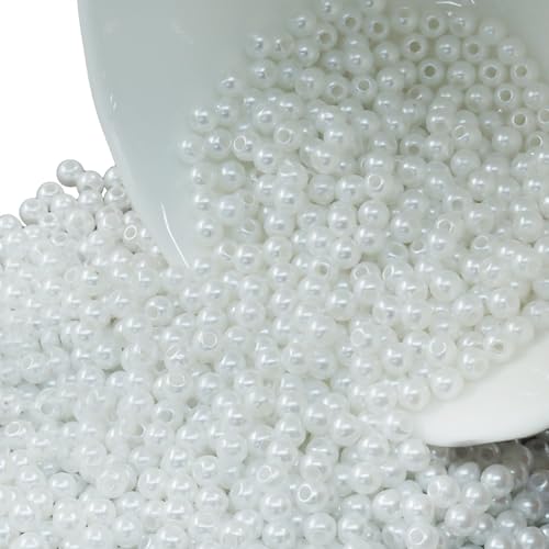 2500 Pcs 4mm White Acrylic Round Beads, Pearl-Luster Loose Beads for Adult Jewelry Making, Bracelet and Necklace Crafting Supplies - color: White