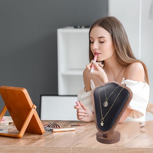 CHGCRAFT Necklace Display Stand Wood Jewelry Holder with PU Imitation Leather Mat Jewelry Necklace Display for Vendors, Black, 3.94x5.9x7.87inch - color: Black