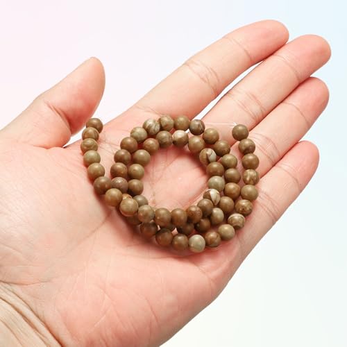 HARFINGTON 50pcs Natural Stone Beads 6mm Wooden Grain Yellow Gemstone Round Gemstone Stone Loose Beading Real Genuine Smooth Balls Bead for Jewelry Making Bracelets Necklace Earrings DIY - color: Wooden Grain Yellow Gemstone, size: 6mm