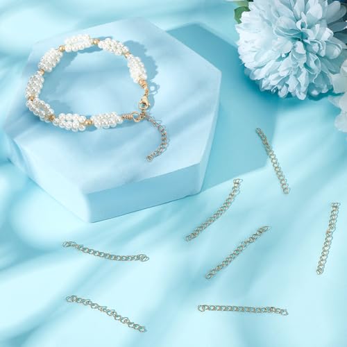 Beebeecraft 1 Box 100Pcs Extension for Necklace Antique Golden 1.8~2 Inch Stainless Steel Curb Bracelet End Chain Jewelry Extenders Tail Chains for Jewelry Making DIY Crafts Anklets Key Chains - color: Antique Gold