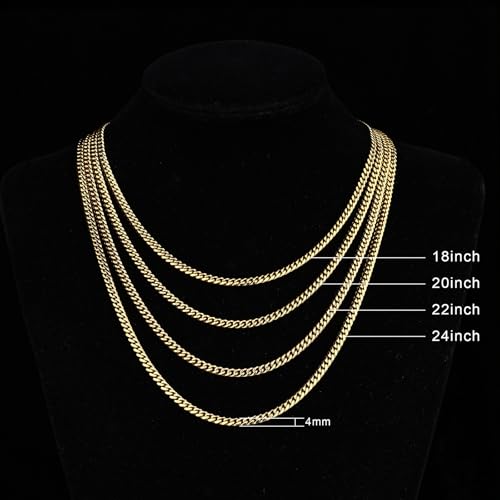 4/6mm Cuban Link Chains for Men - Gold/Silver Plated Stainless Steel Miami Curb Chain Necklace - No Tarnish Hip Hop Mens Jewelry, 18"/20"/22"/24" - color: 4MM Gold Chain, size: 22inch