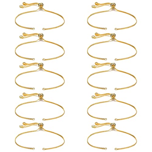 Sureio 10 Pieces Adjustable Slider Bracelet for Jewelry Making Bracelet Chains for DIY Jewelry Making Findings Extender Chains with Rhinestones Ends for Woman Girl(Gold) - color: Gold
