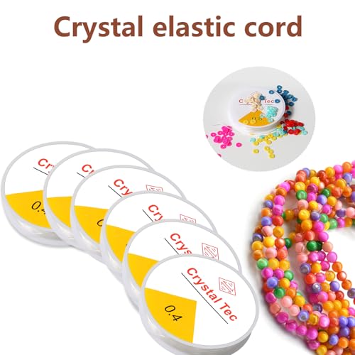 6 Rolls Elastic Bead Thread, 0.4mm Stretchy Bracelet String, Nylon String for Bracelets for Bracelet Making, Clear String for DIY Bead Jewellery Necklace Bracelet - size: 0.4mm