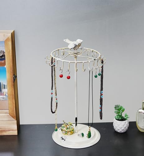 Rustic White Bird Rotating Necklace Holder Bracelet Stand/Jewelry Organizer/Jewelry Tree - color: Rustic White