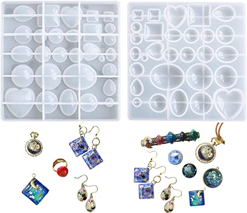 2 Pcs Gem Jewelry Casting Mold,Resin Jewelry Casting Molds for Making Earrings Jewelry Making Crafting Projects - color: mix-small