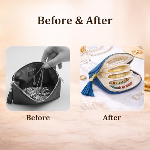 Small Travel Jewelry Pouch for Women, Compact Travel Jewelry Pouch with Layered Storage, Zippered Jewelry Travel Bag for Rings, Earrings, Bracelets, Necklaces (Ocean Blue) - color: Ocean Blue