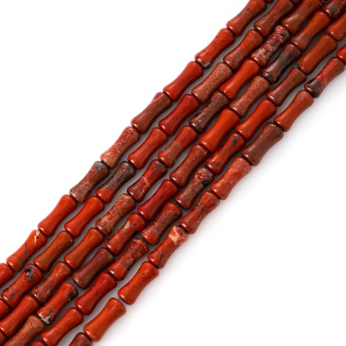 5x12mm Natural Red Stone Bamboo Shape Gem Healing Energy Loose Spacer Beads for DIY Necklace Bracelet Earring - color: Red Stone
