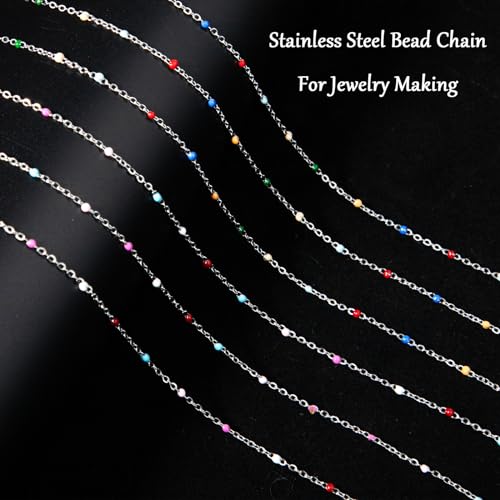 Stainless Steel Enamel Chain for Jewelry Making, Oil Drip Rainbow Jewelry Chains for DIY Necklace Bracelet Craft Jewelry Making Supplies with Stainless Steel Jump Rings Lobster Clasps Connectors - color: Mixed Style Silver