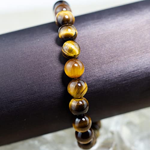 8mm Natural Gemstone Stretch Bracelet, Handmade Unisex Crystal Bracelets for Meditation, Yoga, Spiritual Healing & Positive Energy - color: Golden Tiger Eye