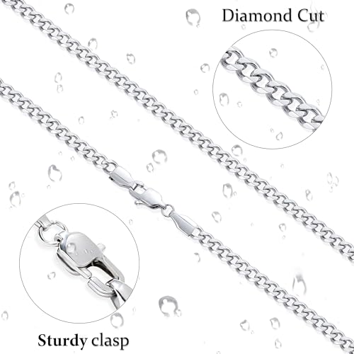 Fiusem 3.5mm Cuban Link Chains for Men, Silver Tone/Black/14K Gold Plated Stainless Steel Necklace Chain, Mens Necklace 16, 18, 20, 22, 24, 26, 28 Inch - size: 22 inches, style: a.3.5mm width-steel