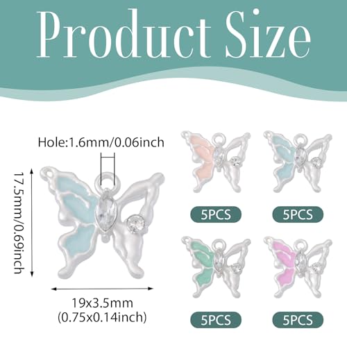 FASHEWELRY 20Pcs Alloy Crystal Rhinestone Butterfly Charms Gradient Color Enamel Butterfly Charms Platinum Plated Fairy Pendants for Earring Jewelry Making Necklace Bracelet Craft - color: Butterfly-Platinum Plated