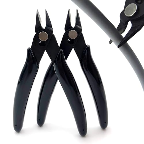2 Pack Micro Wire Cutters 5 Inch Flush Cutters, Precision Side Cutters Nippers, Spring-Loaded Diagonal Pliers for Electronics, Jewelry Making, Plastic Models, Cable Ties (Black)