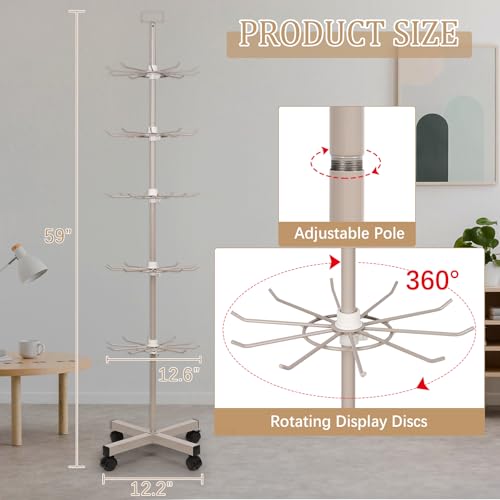 Retail Display Stand Store Display Rack 5 Tier Metal Spinning Display Stand Rack with Wheels Keychain Jewelry Stocking Hat Display Stand with Hooks for Malls, Showroom, Retail Store (Grey) - color: Grey