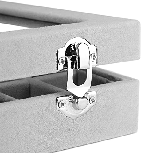 Velvet Jewelry Box 24 Grid Jewelry Earrings Display Organiser Box Ring Tray Holder Earrings Storage Case for Girls Women Wife Mom (Gray) - color: Gray