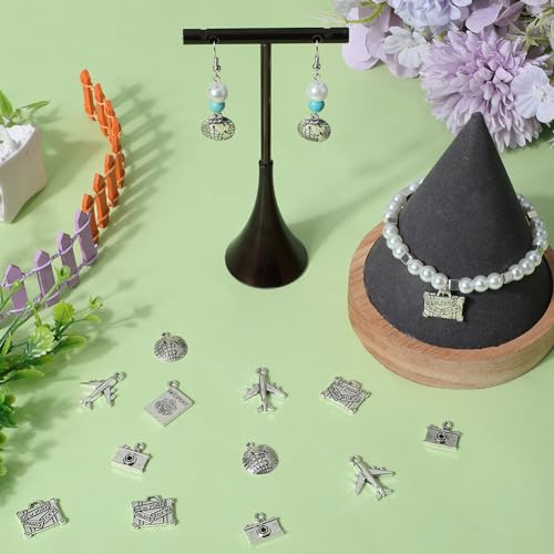 SUNNYCLUE 1 Box 80Pcs 5 Styles Alloy Travel Charms Passport Charms Bulk Tibetan Silver Retro Metal Airplane Camera Map Suitcase Pendants for Jewelry Making Supplies DIY Necklace Bracelet Earring