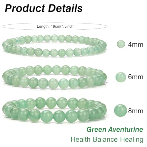 3Pcs Natural Healing Crystal Bracelets for Women Men, 4mm 6mm 8mm Beaded Stretch Bracelet Set, Black Tourmaline Natural Stone Gemstone Jewelry Gifts for Meditation, Reiki & Yoga - color: Green Aventurine