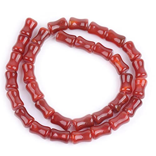 GEM-Inside 30Pcs 8x12mm Natural Red Agate Stone Plant Bamboo Knot Bone Charms Beads for Jewelry Making Power Energy Chakra Stone Beads - color: Dark Red Agate
