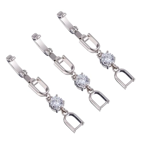 3 Pcs Bracelet Extender Silver Necklace Extenders for Women Crystal Rhinestone Foldover Extension Jewelry Clasps for Bracelet Necklace Jewelry Making (White Gold)