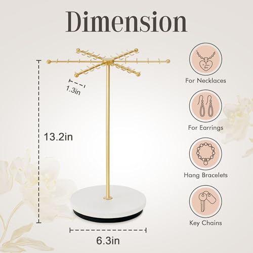 Poyilooo Necklace Holder Jewelry Stand, Rotating Necklace Holder Organizer with 48 Hooks for Necklace Earring Keychains Bracelet Display Stand, Metal Necklace Tree Stand -Women Gifts (Gold) - color: Gold
