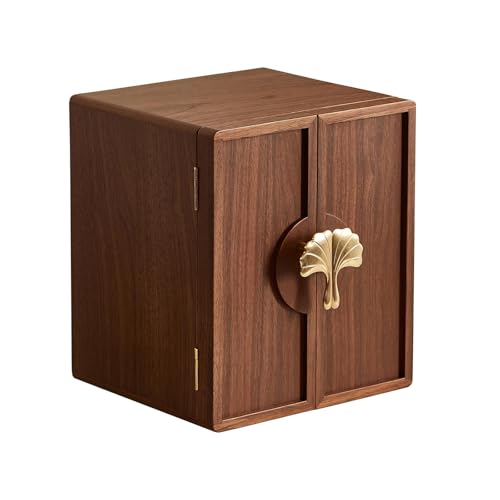 CHOSIN Black Walnut Wooden Jewelry Box 5 Layer Large Wood Jewelry Organizer Brass Handle for Necklaces Rings Earrings Watches Storage Monther Mothers Day Gifts for Mom (7.9x8.7x10.0inches) - style: Ginkgo Leaf - Shaped Handle