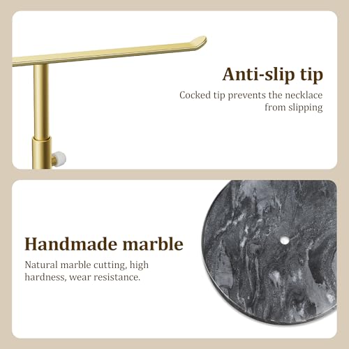 Gold Necklace Holder Jewelry Organizer Stand – Adjustable Height T‑Bar Jewelry Display with Dark Gray Marble Base, Necklace & Bracelet Holder, Countertop Jewelry Stand - color: Glod & Black