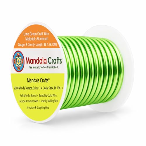Mandala Crafts 8 Gauge Anodized Aluminum Craft Wire for Jewelry Making - 32 FT Colored Flexible Lime Green Wire - Bendable for Bonsai Armature Crafting Sculpting - color: Lime Green, size: 8 Gauge