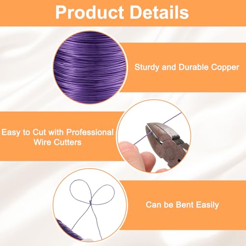 HARFINGTON Wire 203ft Length 24 Gauge Copper Craft Jewelry Wrapping Wire Tarnish Resistant Beading for Jewelry Making Supplies Crafting, Purple - color: Purple