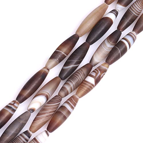 GEM-Inside Botswana Agate 8x30mm Bronw Olivary Banded Beads Natural for Jewelry Making Loose Beads Natural 15" - size: Brown-8x30mm-Matte