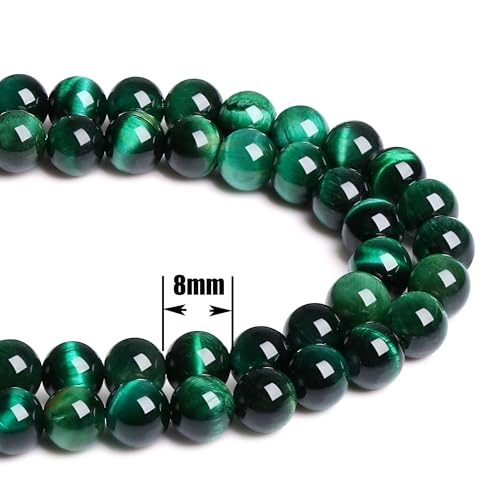 QINJIEJIE 60PCS Green Tiger Eye Beads 8mm Stone Beads Round Loose Gemstone Bead for Bracelet Beading Crystal Jewelry Making DIY Necklace Earrings 0.32" - color: Green Tiger's Eye, size: 60PCS