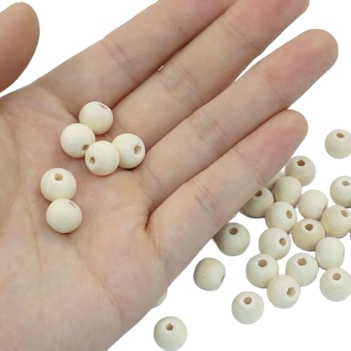 300Pcs Natural Wood Beads, 10mm Small Round Wooden Balls, Unfinished Wooden Beads for Crafts, DIY Jewelry, Dream Catchers - size: 10mm